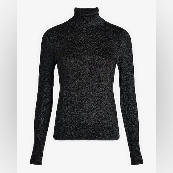 Express Tops - Express Black Metallic Ribbed Turtleneck Long Sleeve Top Size Medium